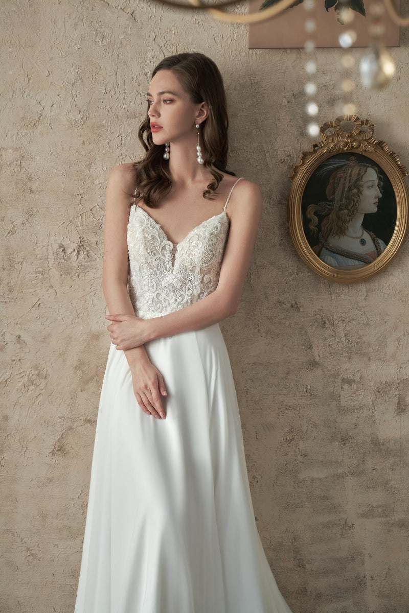 Roslyn ivory beaded lace and chiffon wedding gown s 12 - 14 Express NZ wide - Bay Bridal and Ball Gowns