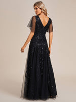 Sally black sequin and tulleevening dress with sleeve s22 Express NZ wide - Bay Bridal and Ball Gowns