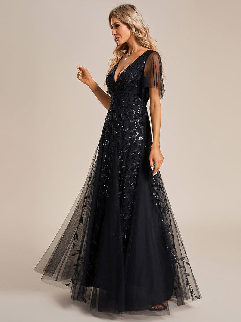 Sally black sequin and tulleevening dress with sleeve s22 Express NZ wide - Bay Bridal and Ball Gowns