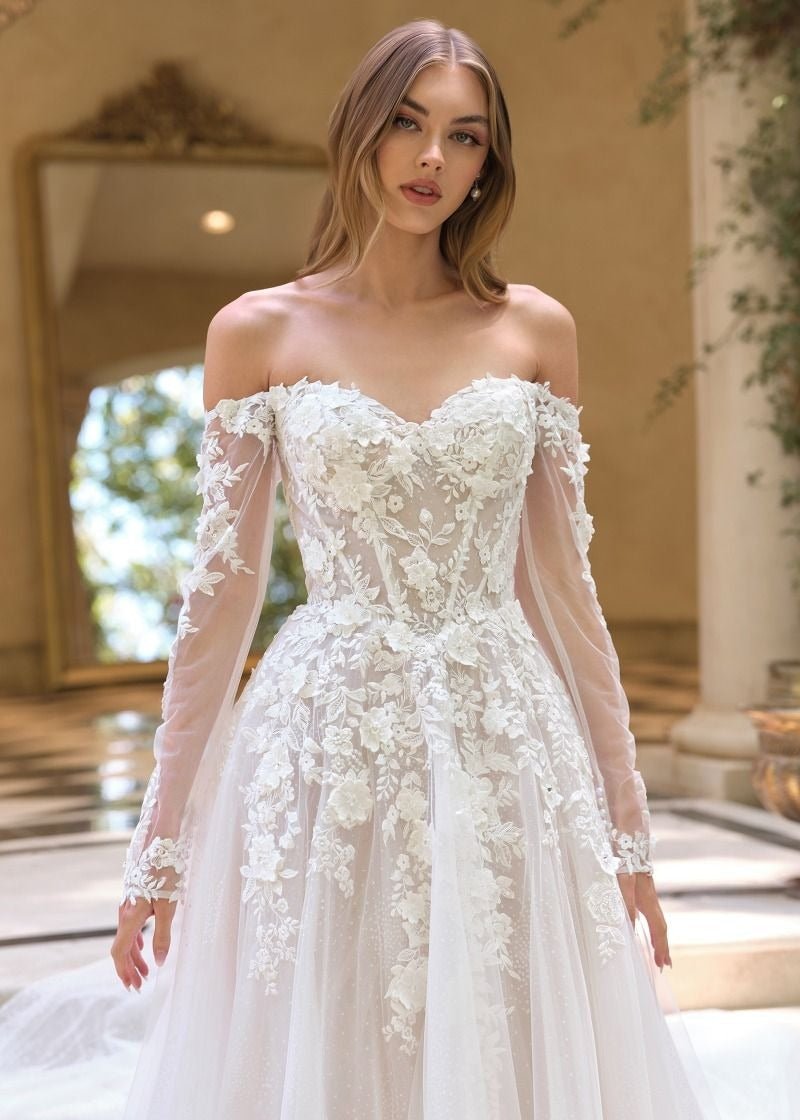off the shoulder wedding dress nz Flower Off Shoulder Lace A-line Wedding Dress