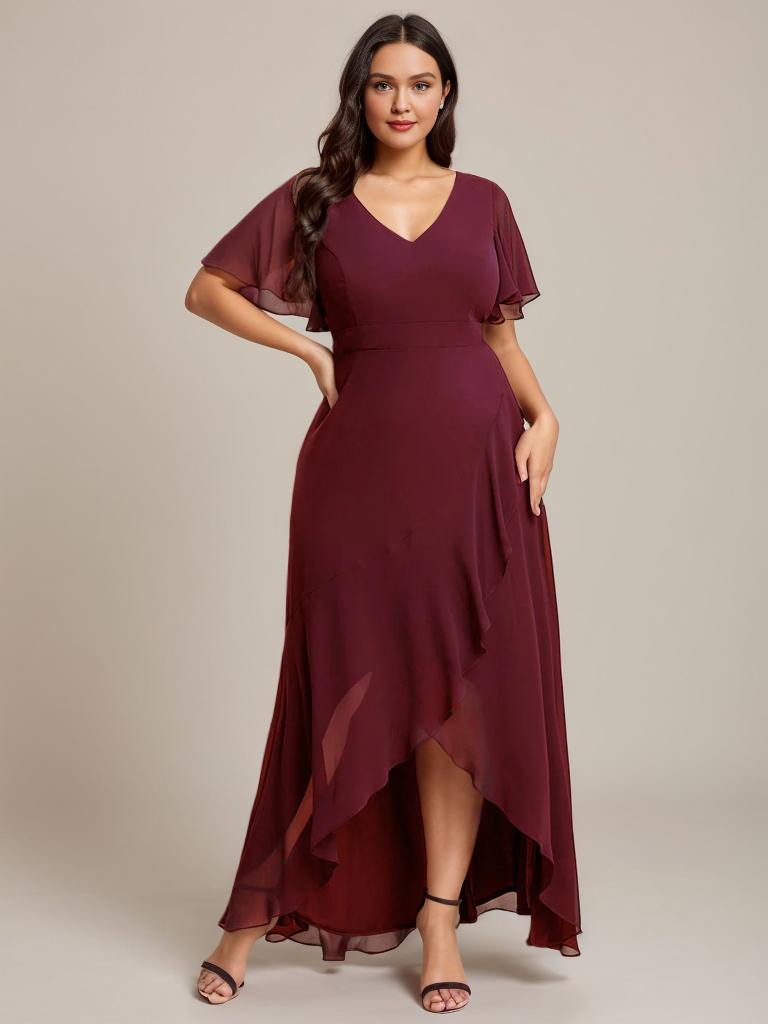 Sharana burgundy sleeved hi low bridesmaid dress Express NZ wide - Bay Bridal and Ball Gowns