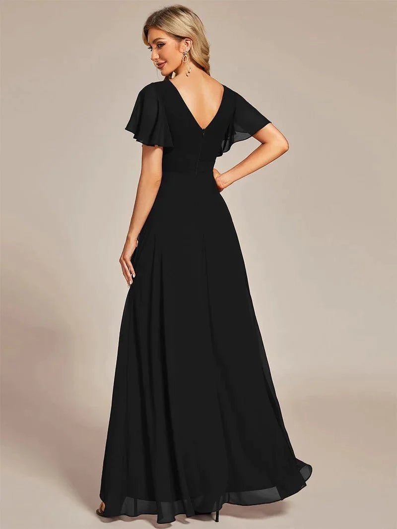 Sharana sleeved hi low black dress in chiffon s18 Express NZ wide - Bay Bridal and Ball Gowns