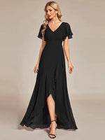 Sharana sleeved hi low black dress in chiffon s18 Express NZ wide - Bay Bridal and Ball Gowns