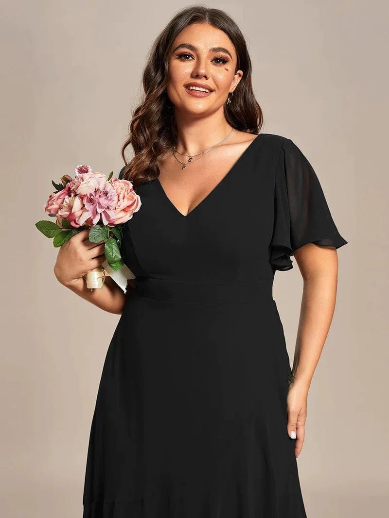 Sharana sleeved hi low black dress in chiffon s18 Express NZ wide - Bay Bridal and Ball Gowns