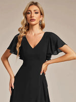 Sharana sleeved hi low black dress in chiffon s18 Express NZ wide - Bay Bridal and Ball Gowns