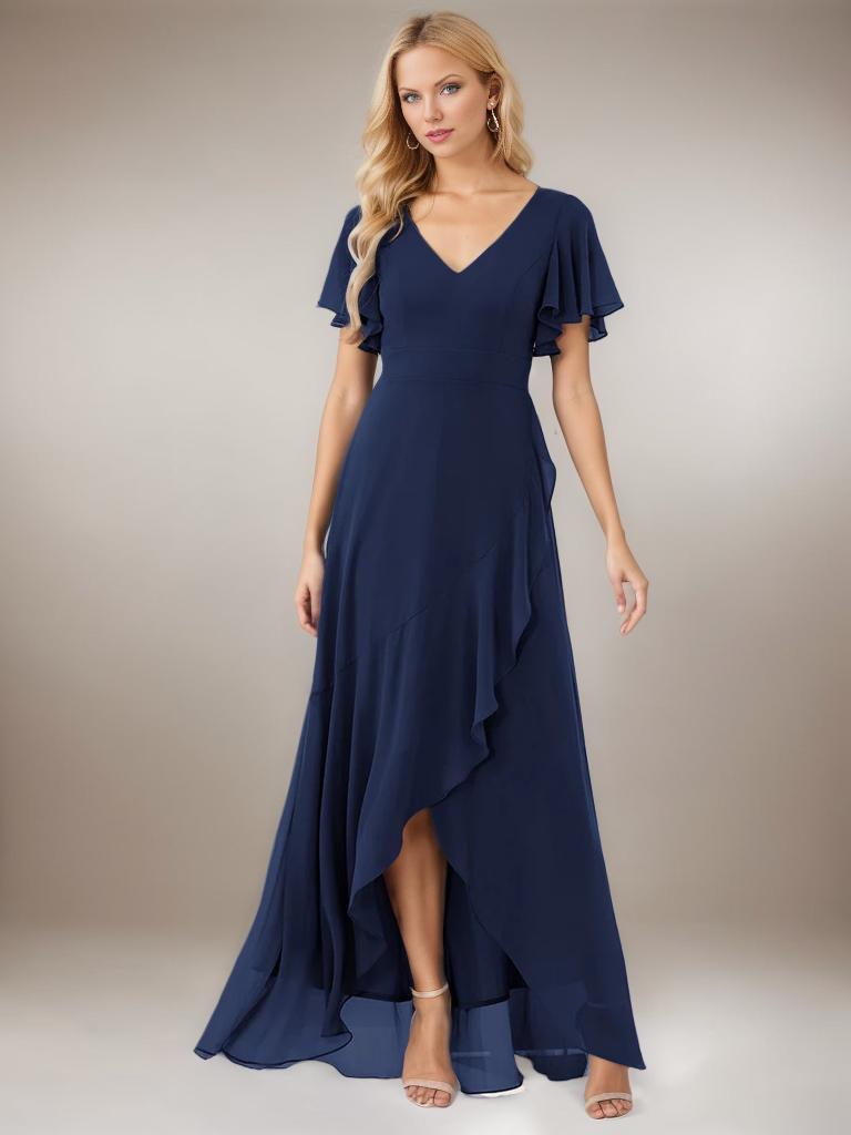 Sharana sleeved hi low bridesmaid dress in chiffon - Bay Bridal and Ball Gowns