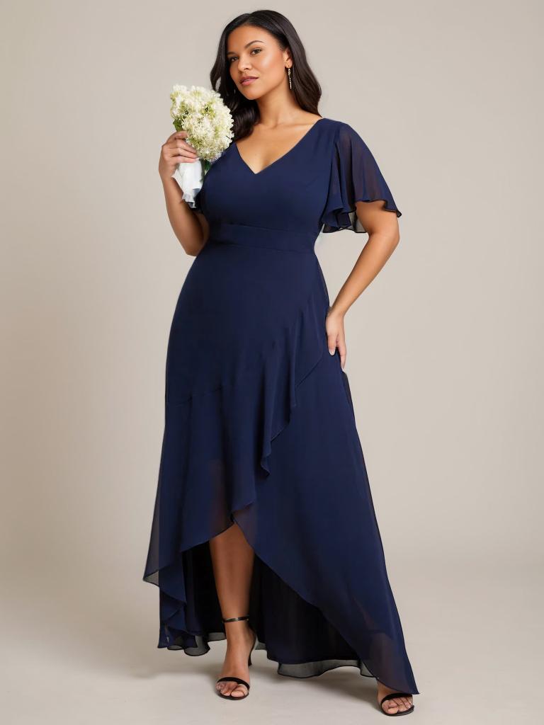 Sharana sleeved hi low bridesmaid dress in chiffon - Bay Bridal and Ball Gowns