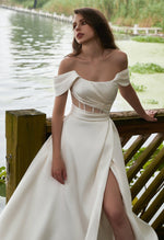 Sydney Warm Ivory Mikado A - Line wedding gown s12 - 14 with split - Bay Bridal and Ball Gowns