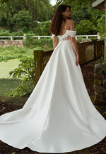 Sydney Warm Ivory Mikado A - Line wedding gown s12 - 14 with split - Bay Bridal and Ball Gowns