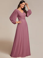 Tabitha long sleeved A - Line chiffon evening gown - Bay Bridal and Ball Gowns