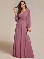 Tabitha long sleeved A - Line chiffon evening gown - Bay Bridal and Ball Gowns