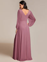 Tabitha long sleeved A - Line chiffon evening gown - Bay Bridal and Ball Gowns