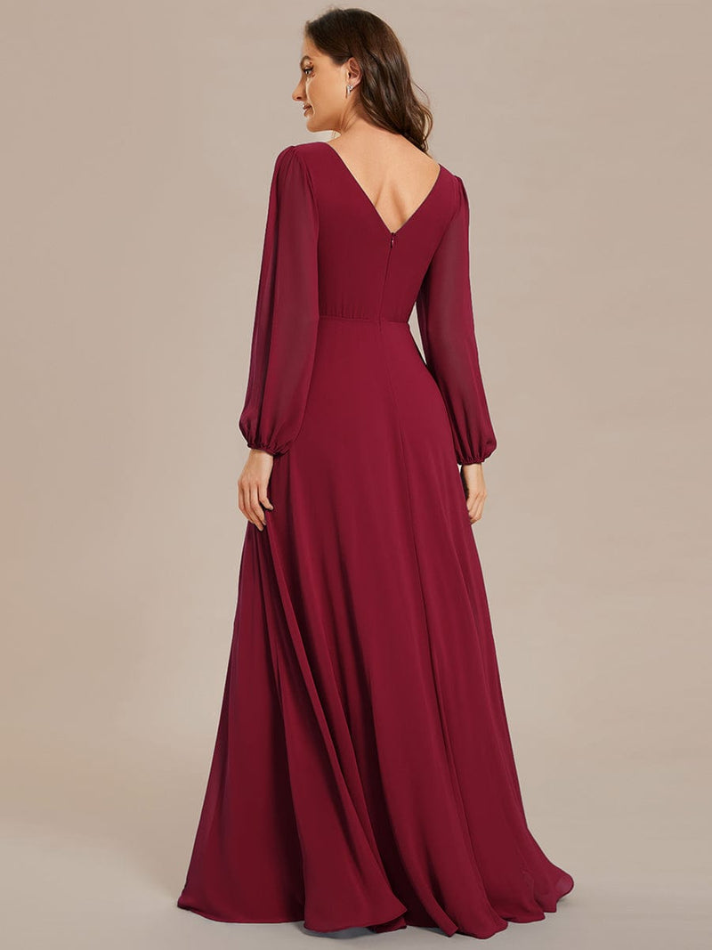 Tabitha long sleeved A - Line chiffon evening gown - Bay Bridal and Ball Gowns