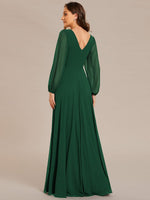 Tabitha long sleeved A - Line chiffon evening gown - Bay Bridal and Ball Gowns