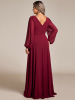 Tabitha long sleeved A - Line chiffon evening gown - Bay Bridal and Ball Gowns