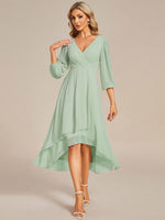 Tammy light sage long sleeved midi high low chiffon dress s12 Express NZ wide - Bay Bridal and Ball Gowns