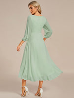 Tammy light sage long sleeved midi high low chiffon dress s12 Express NZ wide - Bay Bridal and Ball Gowns