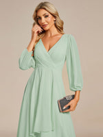 Tammy light sage long sleeved midi high low chiffon dress s12 Express NZ wide - Bay Bridal and Ball Gowns