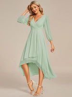 Tammy light sage long sleeved midi high low chiffon dress s12 Express NZ wide - Bay Bridal and Ball Gowns