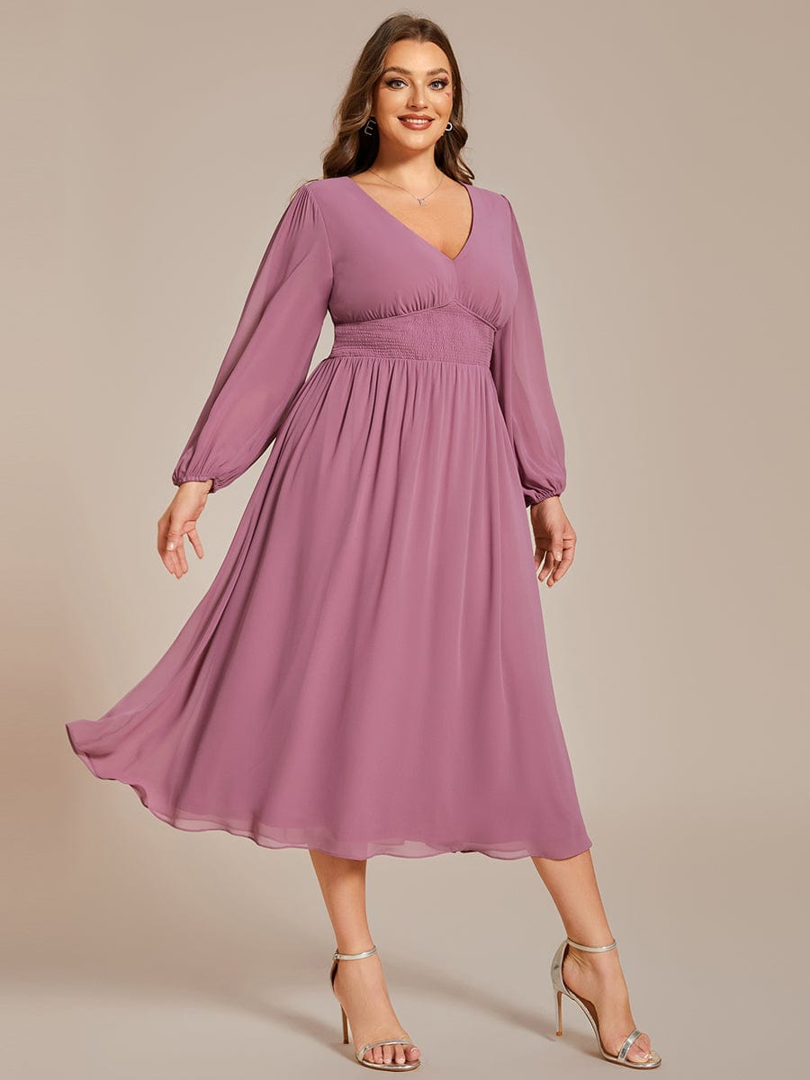 Tari long sleeve chiffon dress s16 dusky rose Express NZ wide - Bay Bridal and Ball Gowns