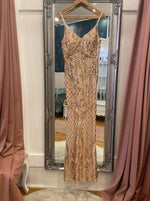 Tegan spaghetti strap sequin gold ball dress Express NZ wide - Bay Bridal and Ball Gowns