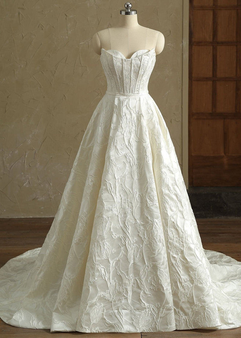 Terry Jacquard Satin Ivory Wedding Dress Size 14 COMING SOON - Bay Bridal and Ball Gowns