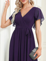 Tia dark purple split sleeve full length chiffon bridesmaid dress - Bay Bridal and Ball Gowns