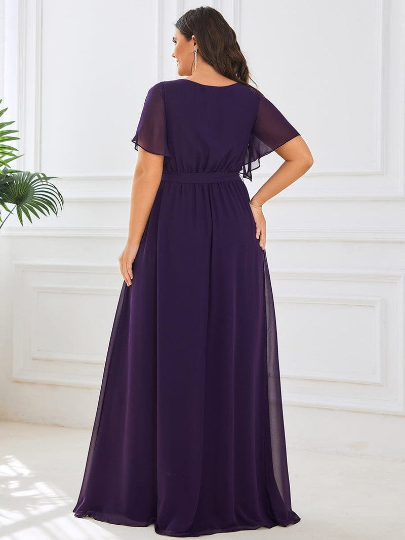 Tia dark purple split sleeve full length chiffon bridesmaid dress - Bay Bridal and Ball Gowns