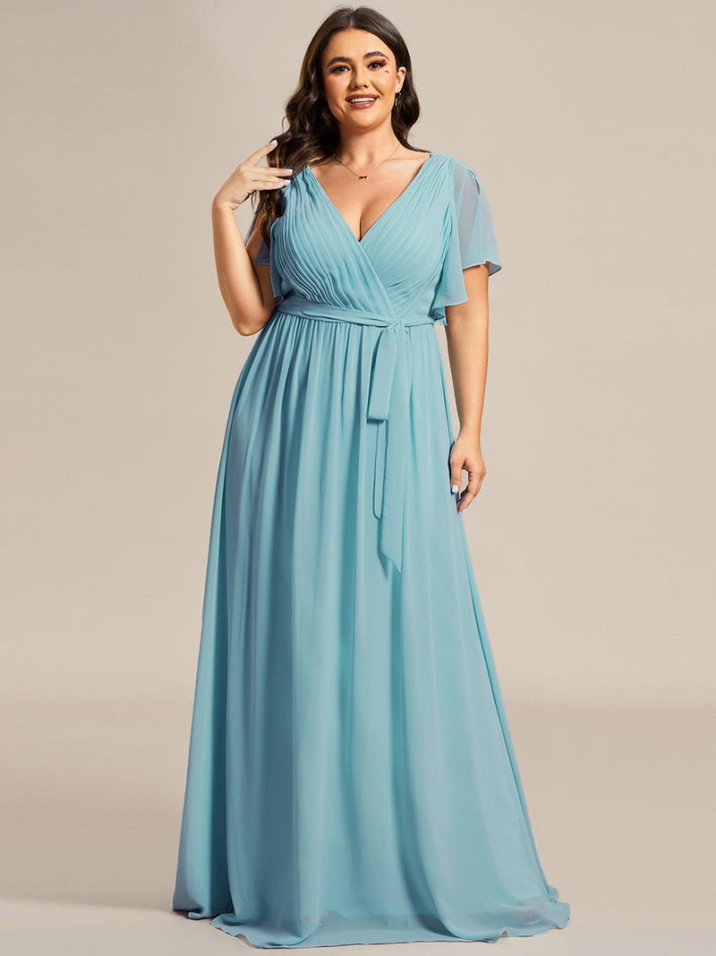 Tia dusky blue split sleeve chiffon bridesmaid dress Express NZ wide - Bay Bridal and Ball Gowns