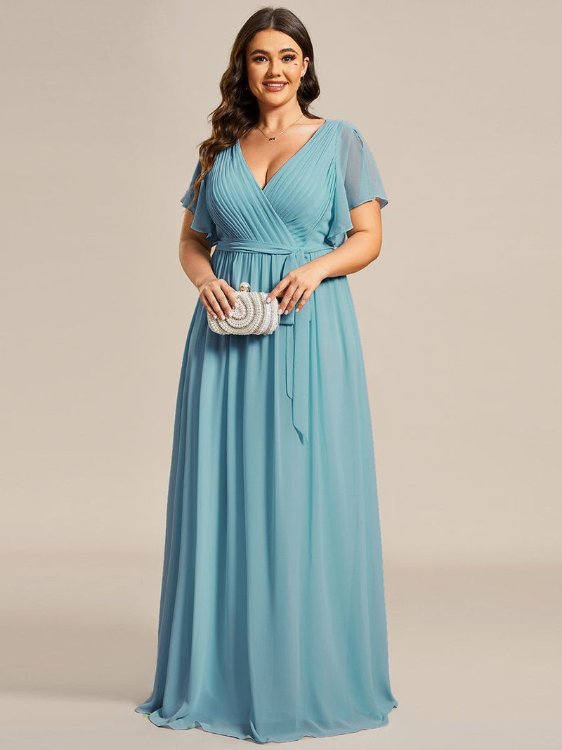 Tia dusky blue split sleeve chiffon bridesmaid dress Express NZ wide - Bay Bridal and Ball Gowns