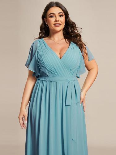 Tia dusky blue split sleeve chiffon bridesmaid dress Express NZ wide - Bay Bridal and Ball Gowns