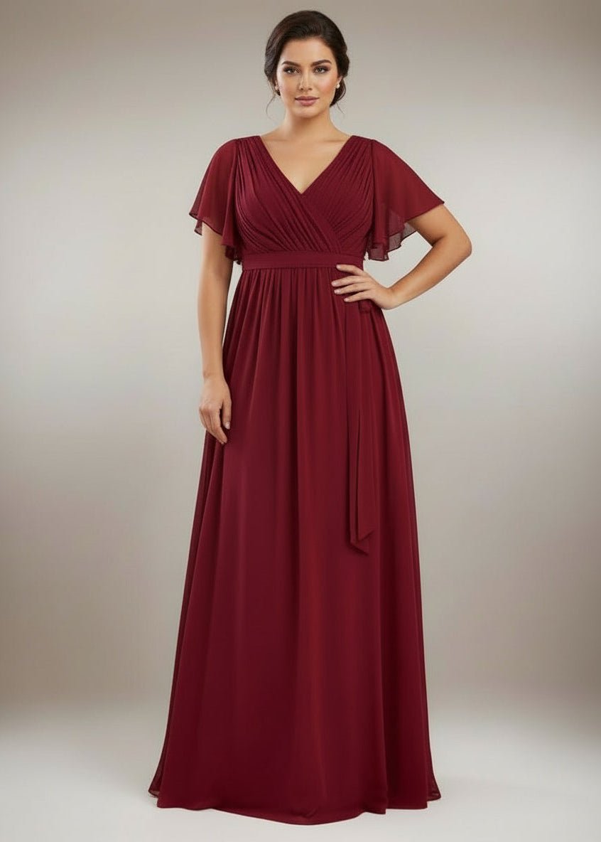 Tia burgundy red bridesmaid dress with sleeve