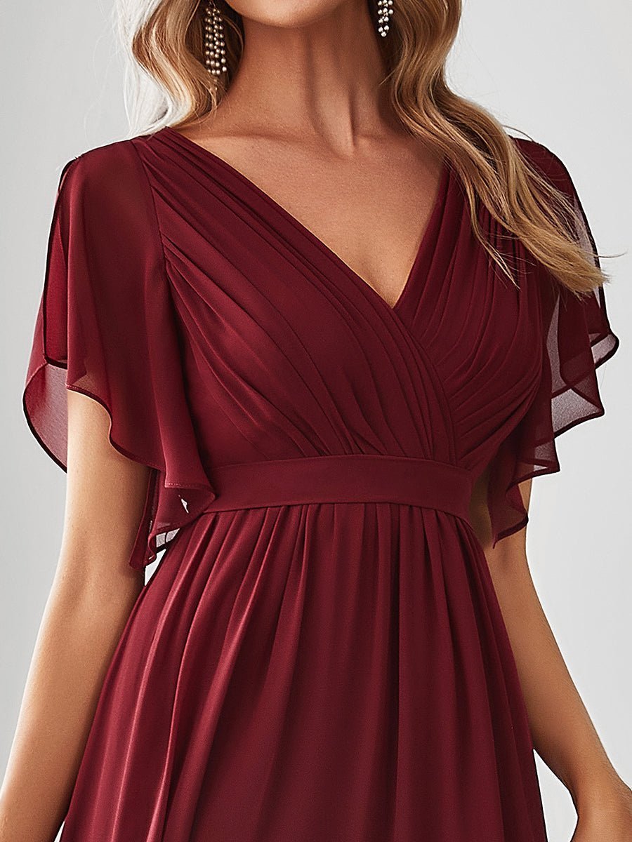Tia burgundy red bridesmaid dress with sleeve