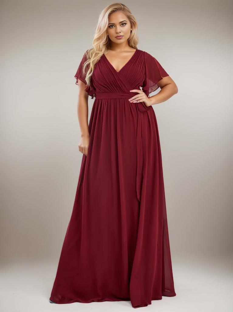 Tia split sleeve full length chiffon bridesmaid dress - Bay Bridal and Ball Gowns