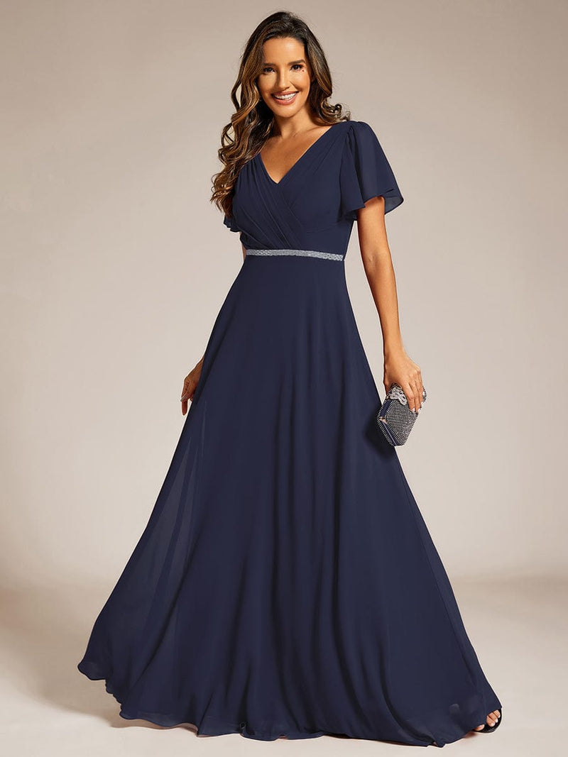 Torry V neck A - line chiffon dress with sleeves - Bay Bridal and Ball Gowns