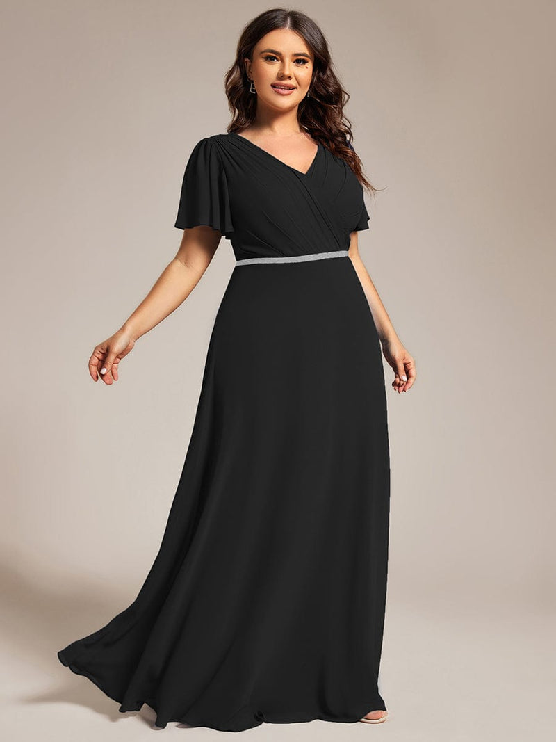 Torry V neck A - line chiffon dress with sleeves - Bay Bridal and Ball Gowns