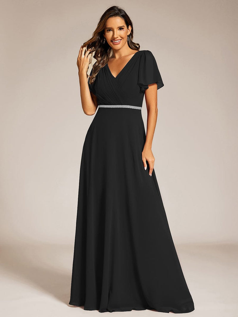 Torry V neck A - line chiffon dress with sleeves - Bay Bridal and Ball Gowns