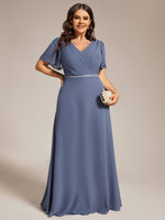 Torry V neck A - line chiffon dress with sleeves - Bay Bridal and Ball Gowns