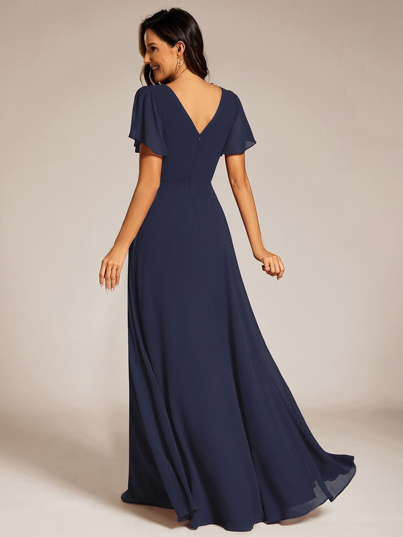 Torry V neck A - line chiffon dress with sleeves - Bay Bridal and Ball Gowns