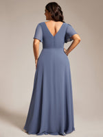 Torry V neck A - line chiffon dress with sleeves - Bay Bridal and Ball Gowns