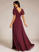 Torry V neck A - line chiffon dress with sleeves - Bay Bridal and Ball Gowns