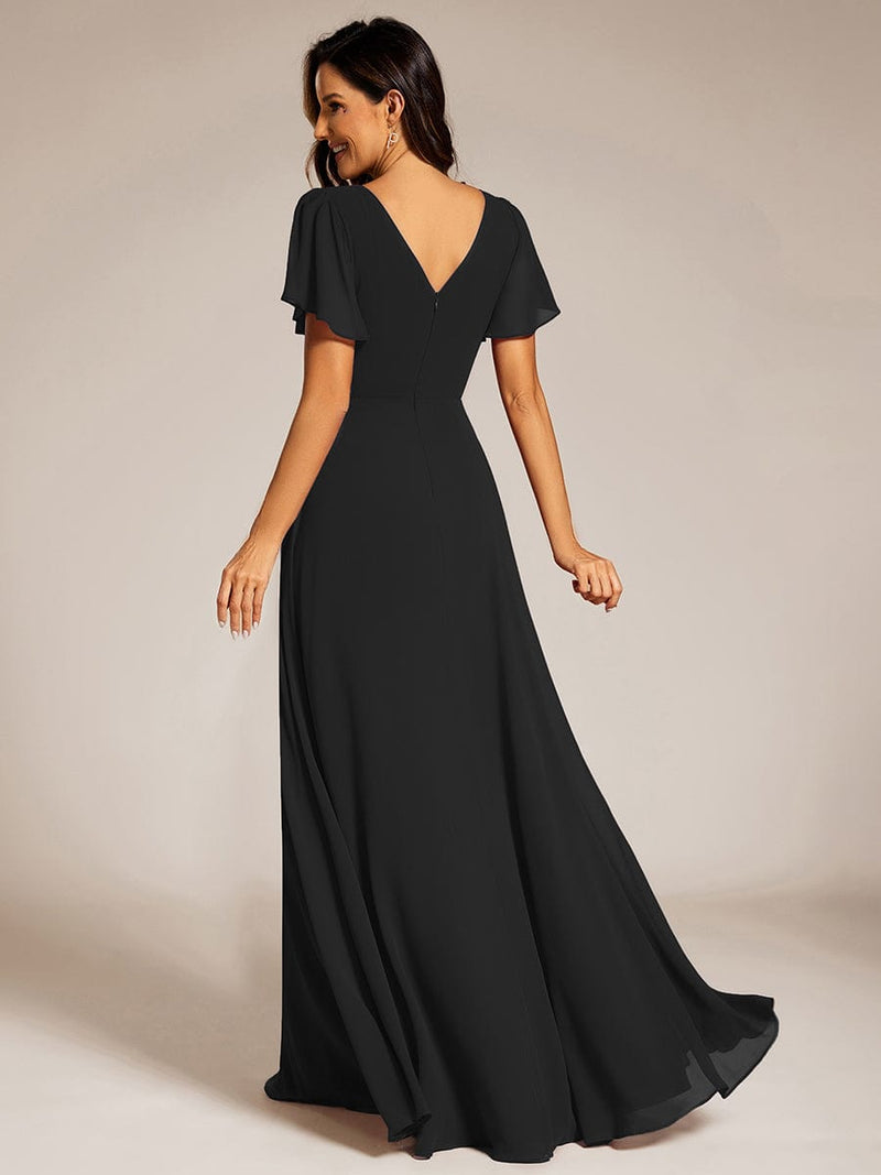 Torry V neck A - line chiffon dress with sleeves - Bay Bridal and Ball Gowns