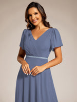 Torry V neck A - line chiffon dress with sleeves - Bay Bridal and Ball Gowns