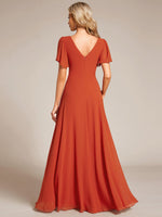 Torry V neck A - line chiffon dress with sleeves - Bay Bridal and Ball Gowns