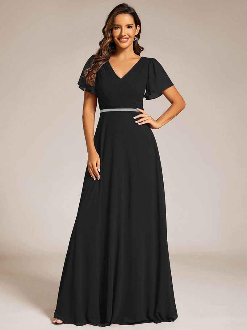 Torry V neck A - line chiffon dress with sleeves - Bay Bridal and Ball Gowns