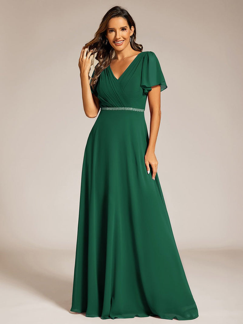 Torry V neck A - line chiffon dress with sleeves - Bay Bridal and Ball Gowns