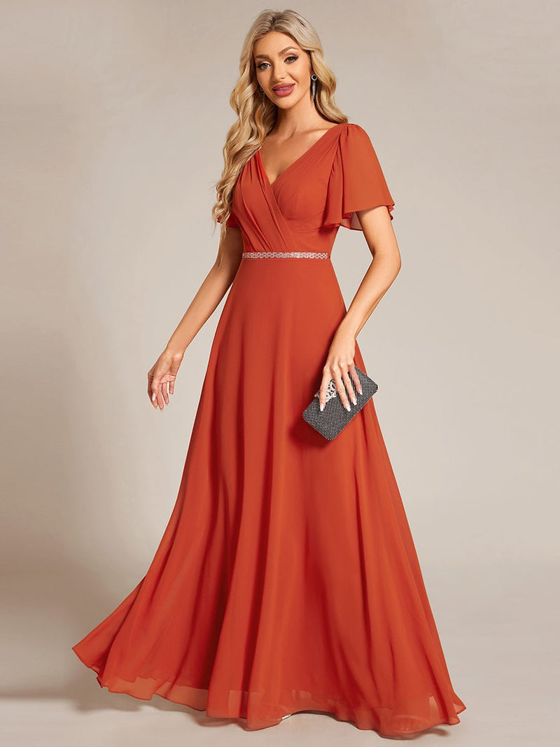 Torry V neck A - line chiffon dress with sleeves - Bay Bridal and Ball Gowns