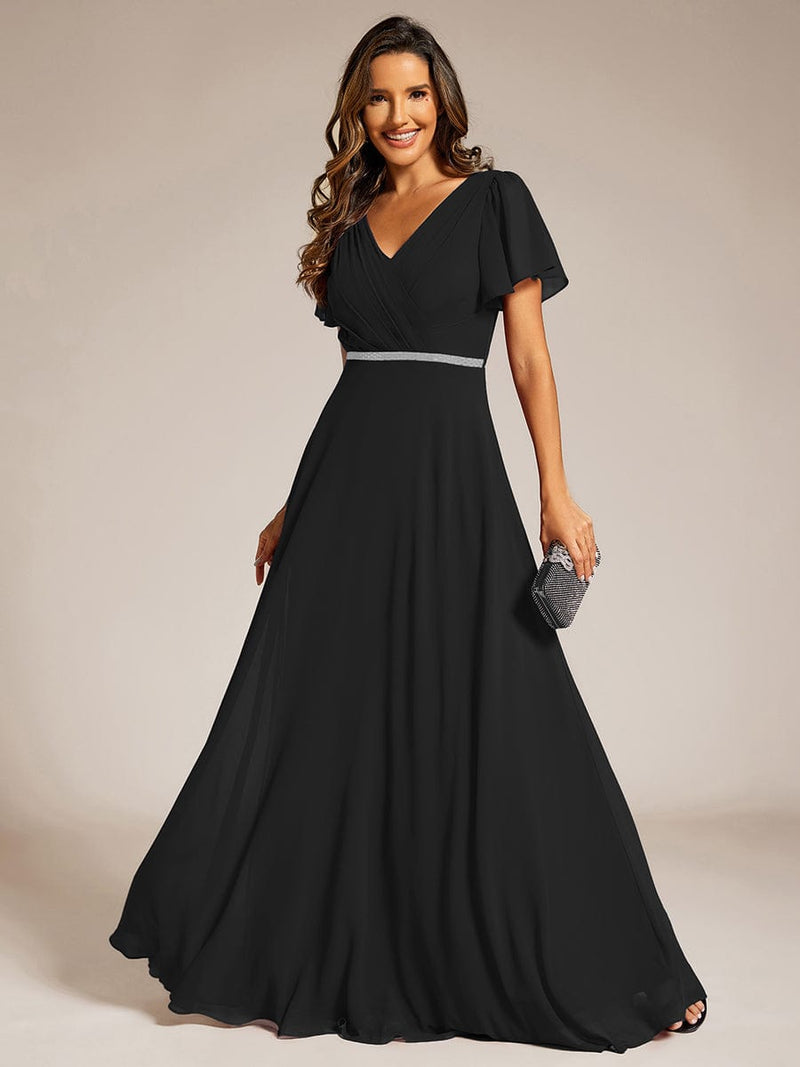 Torry V neck A - line chiffon dress with sleeves - Bay Bridal and Ball Gowns