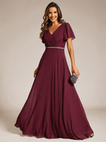 Torry V neck A - line chiffon dress with sleeves - Bay Bridal and Ball Gowns