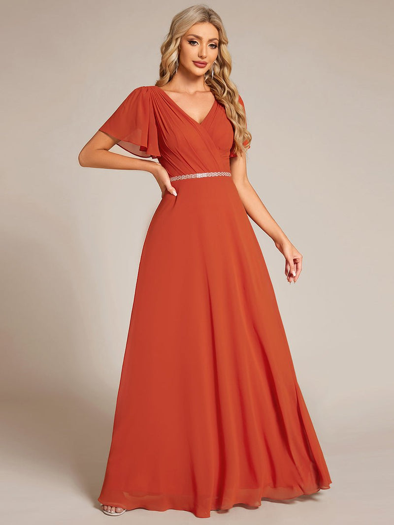 Torry V neck A - line chiffon dress with sleeves - Bay Bridal and Ball Gowns